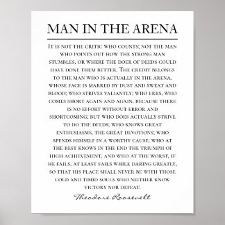 Man in the Arena Speech Theodore Roosevelt Quote Poster
