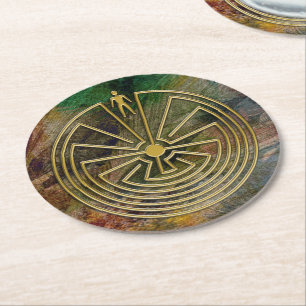 MAN IN THE MAZE gold + your background Round Paper Coaster