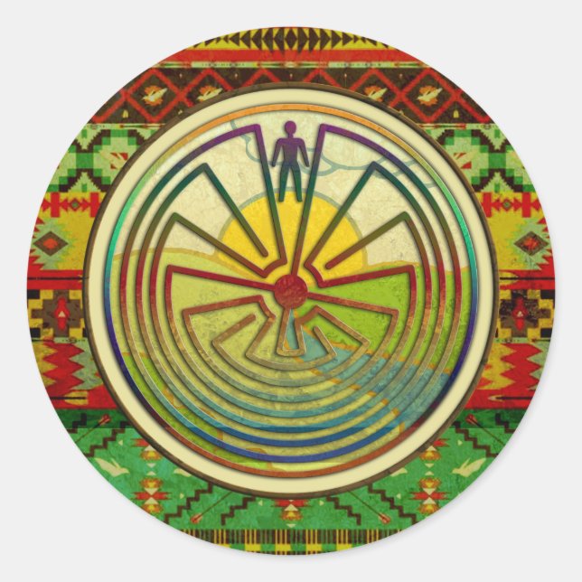 MAN IN THE MAZE landscape + your background Classic Round Sticker (Front)