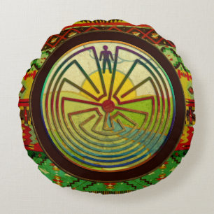 MAN IN THE MAZE landscape + your background Round Cushion