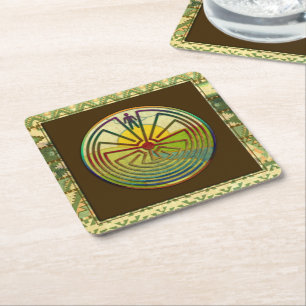 MAN IN THE MAZE landscape + your background Square Paper Coaster