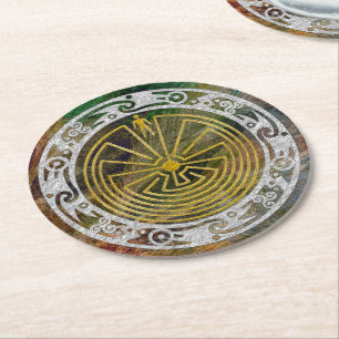 MAN IN THE MAZE ornament + your background Round Paper Coaster