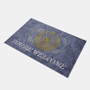 MAN IN THE MAZE tribal gold silver + your backgr. Doormat