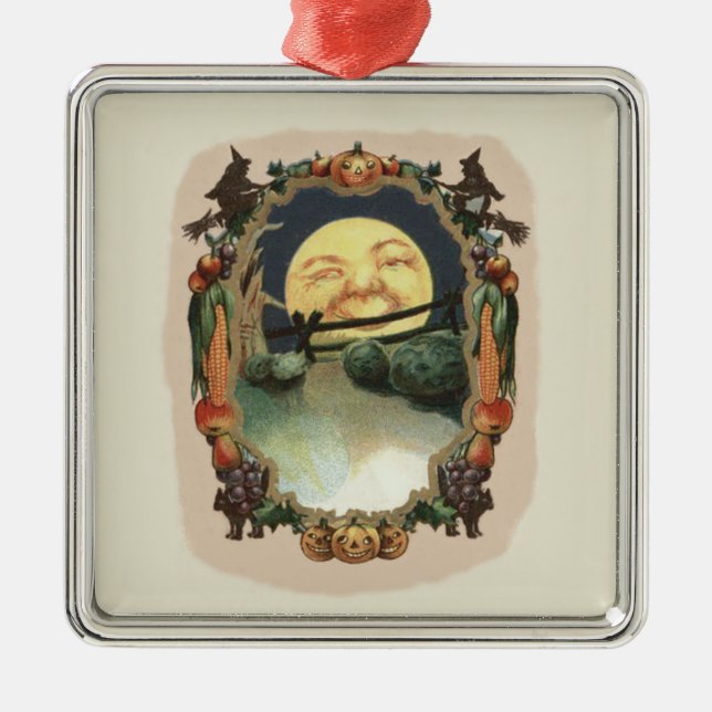 Man In The Moon Jack O Lantern Witch Metal Tree Decoration (Front)