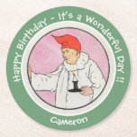 Man in the Moon Mother Goose Birthday Party Items  Round Paper Coaster<br><div class="desc">Nursery Rhyme illustration from "The Real Mother Goose" by Blanche Fisher Wright (1916). An out-of-copyright, public domain image. This is made from a very high resolution image, scanned directly form the original source, and thus offers the highest quality available. The Man in the Moon looked out of the moon, Looked...</div>