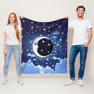Man in the Moon on a Starry Background  Fleece Blanket