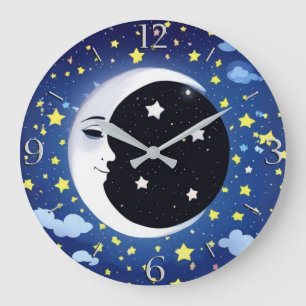 Man in the Moon on a Starry Background Large Clock