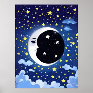 Man in the Moon on a Starry Background  Poster