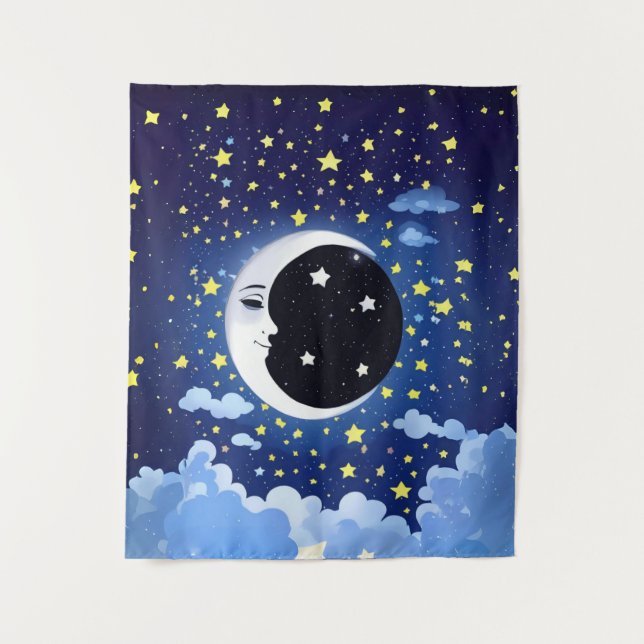 Man in the Moon on a Starry Background  Tapestry (Front)