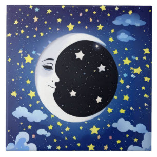 Man in the Moon on a Starry Background  Tile