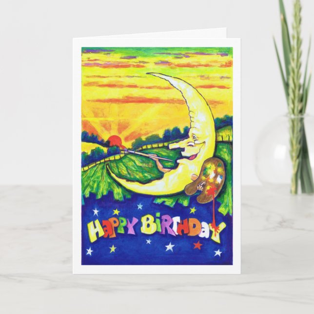Man in the Moon Painting Birthday Card (Front)