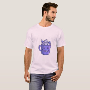 Man in White T-Shirt with Spooky Drink Graphic