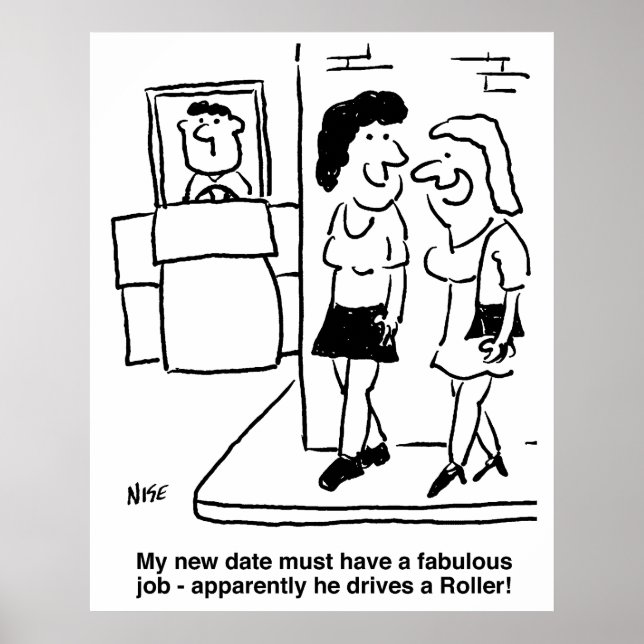 Man is Driving a Road Roller Funny Cartoon Poster (Front)