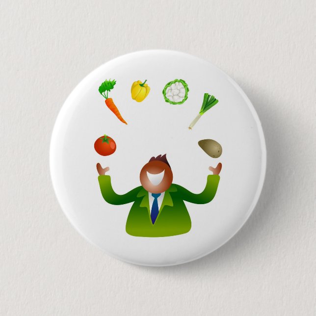 Man Juggling Vegetables 6 Cm Round Badge (Front)