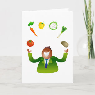 Man Juggling Vegetables Card
