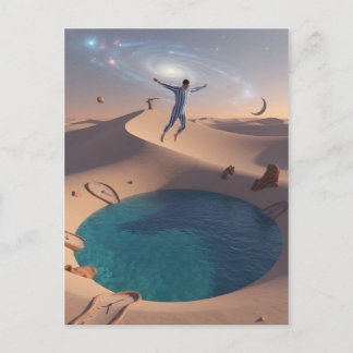 Man jump in desert postcard