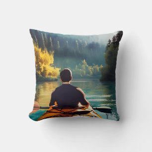 Man Kayaking on a lake surrounded by Trees  Cushion