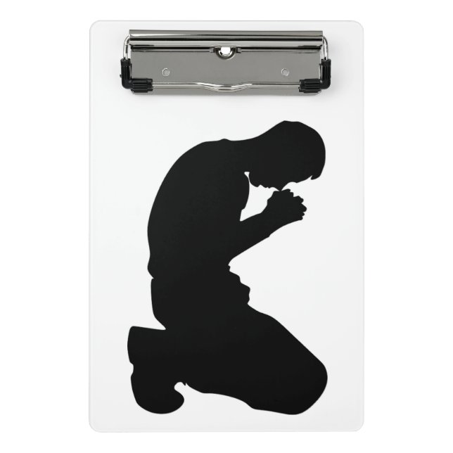 MAN KNEELING IN PRAYER BLACK SILHOUETTE MINI CLIPBOARD (Front)