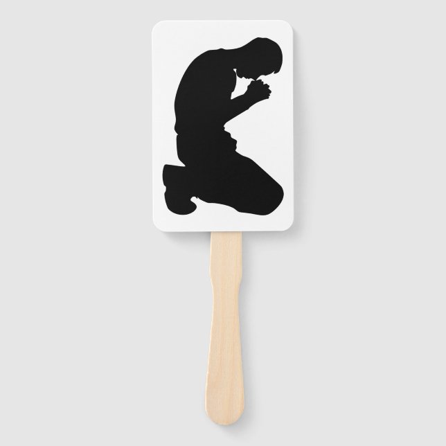 MAN KNEELING IN PRAYER HAND FAN (Front)