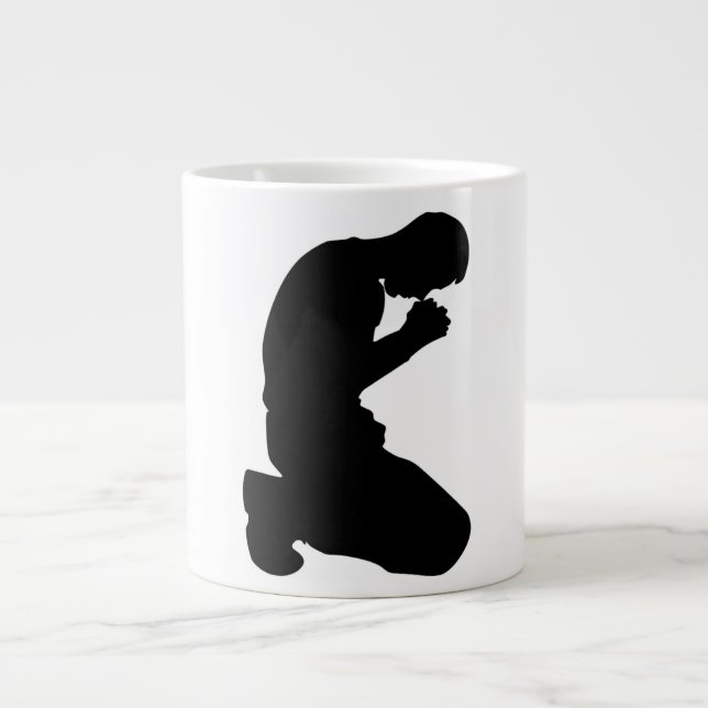 MAN KNEELING IN PRAYER LARGE COFFEE MUG (Front)