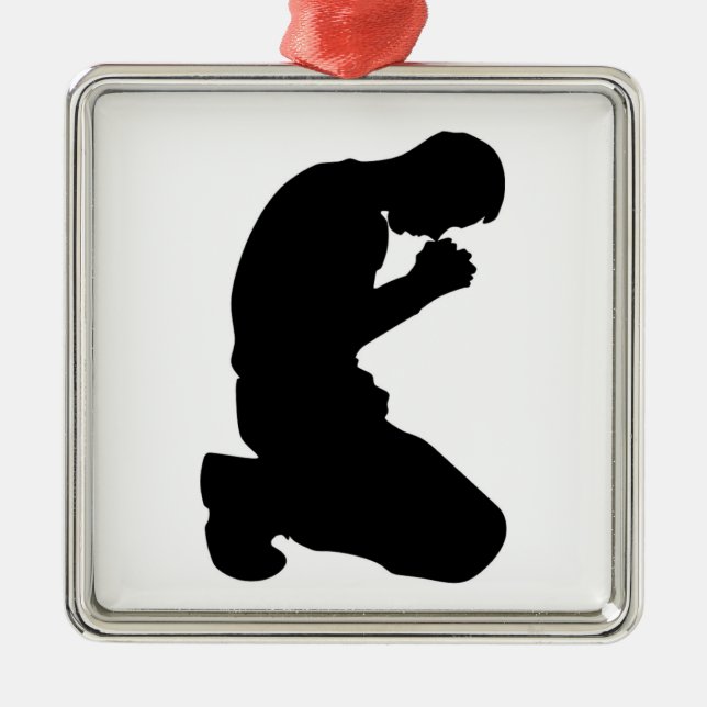 MAN KNEELING IN PRAYER METAL TREE DECORATION (Front)