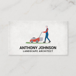 Man Lawn Mowing Grass Landscaper Business Card