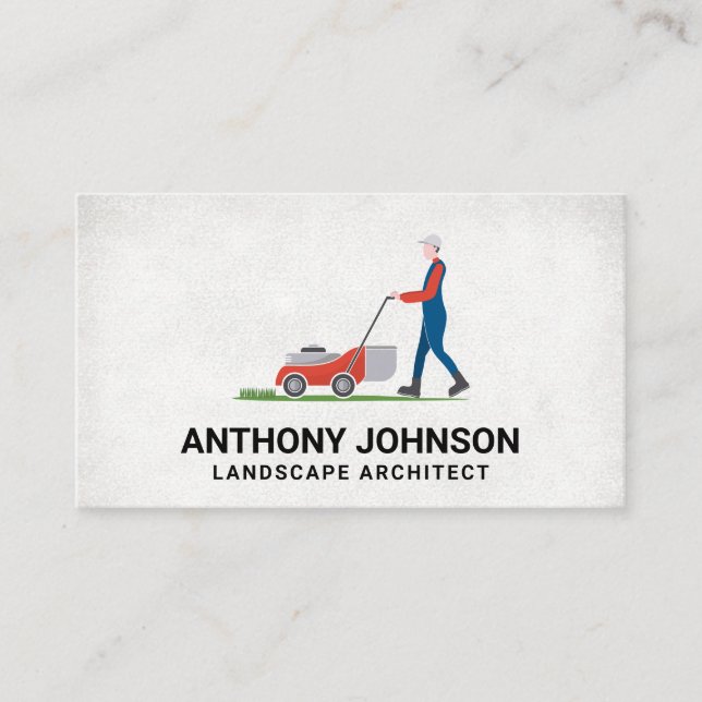 Man Lawn Mowing Grass | Landscaper Business Card (Front)
