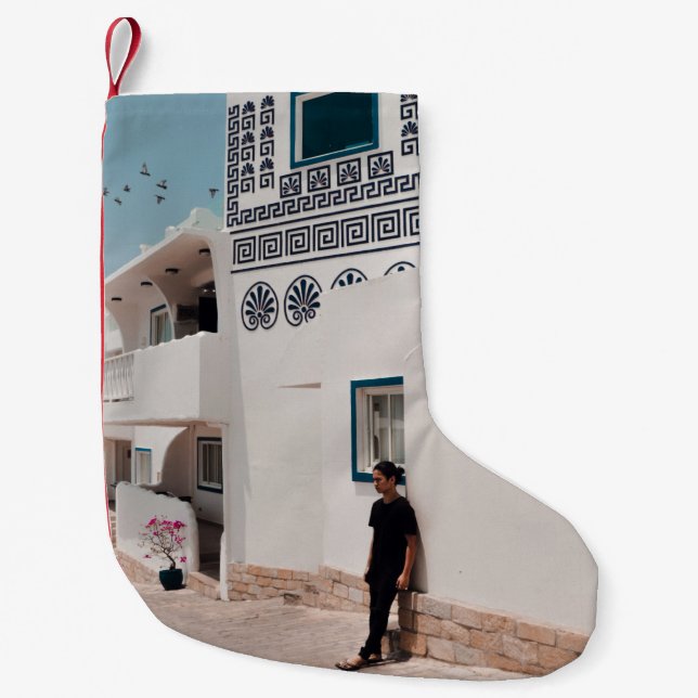 Man lean on concrete house small christmas stocking (Front)