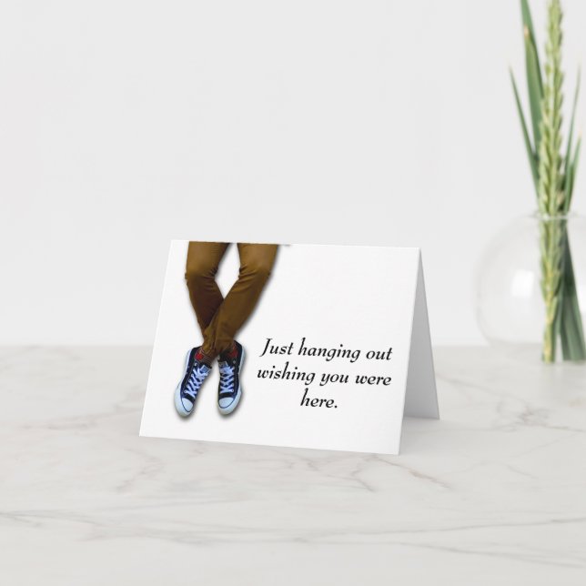 Man Legs Sitting on Edge of Folded Greeting Card (Front)