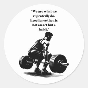 man lifting weights body builder art illustration classic round sticker