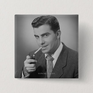 Man Lighting Cigarette 15 Cm Square Badge