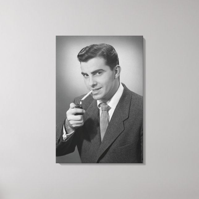 Man Lighting Cigarette Canvas Print (Front)