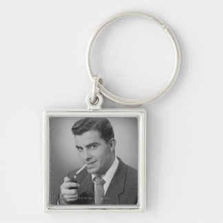 Man Lighting Cigarette Key Ring
