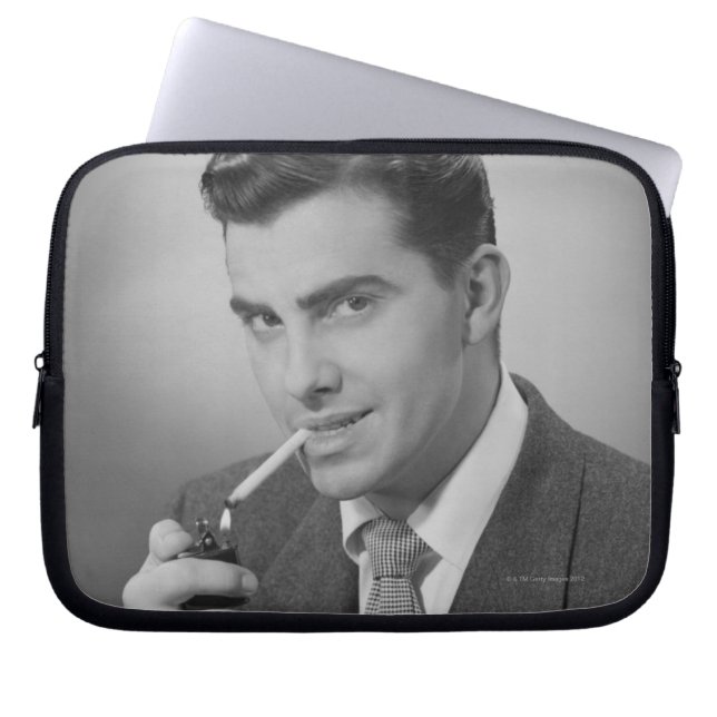 Man Lighting Cigarette Laptop Sleeve (Front)