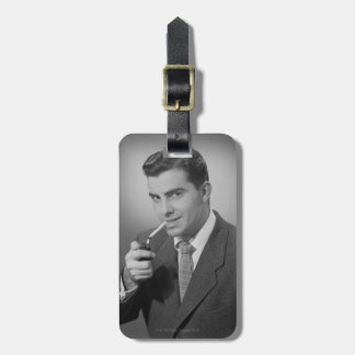 Man Lighting Cigarette Luggage Tag