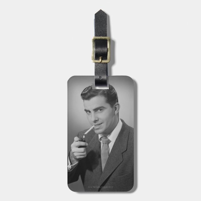 Man Lighting Cigarette Luggage Tag (Front Vertical)