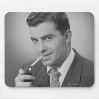 Man Lighting Cigarette Mouse Mat