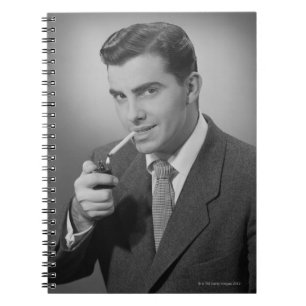 Man Lighting Cigarette Notebook