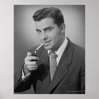 Man Lighting Cigarette Poster