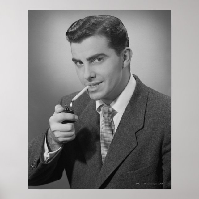 Man Lighting Cigarette Poster (Front)