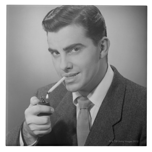 Man Lighting Cigarette Tile (Front)