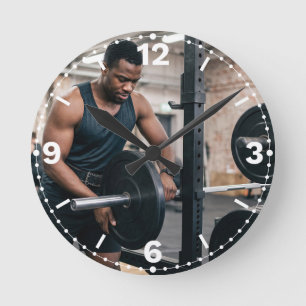 Man Loading Barbell Gym Fitness Decor Round Clock