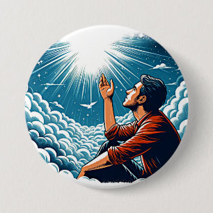 Man looking up to heaven TALKING TO gOD 7.5 Cm Round Badge