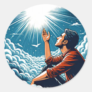 Man looking up to heaven TALKING TO gOD Classic Round Sticker
