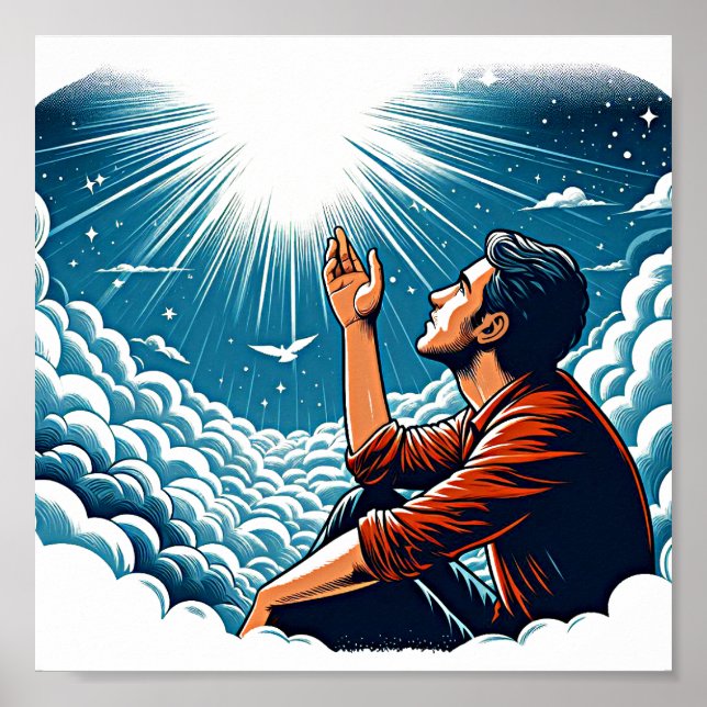 Man looking up to heaven TALKING TO gOD Poster (Front)