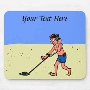Man Metal Detecting Beach Mouse Mat