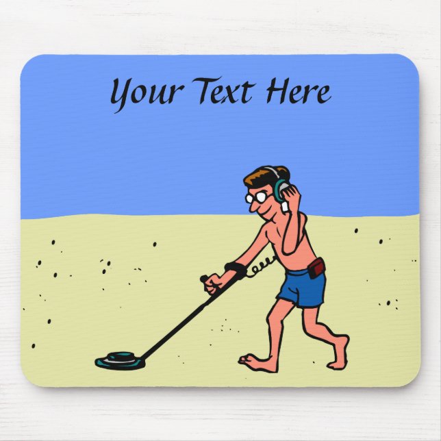 Man Metal Detecting Beach Mouse Mat (Front)