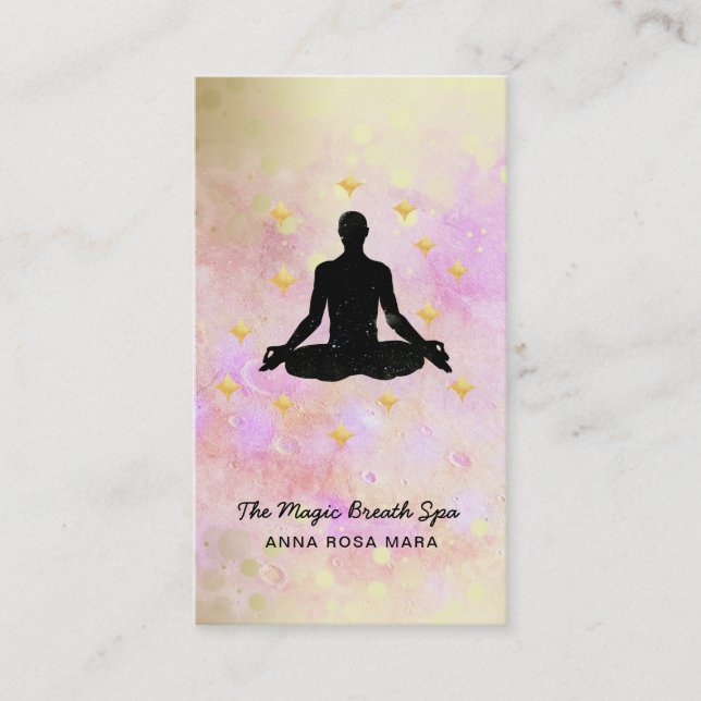 ** Man . Mindfulness Yoga Glitter Gold Meditation Business Card (Front)