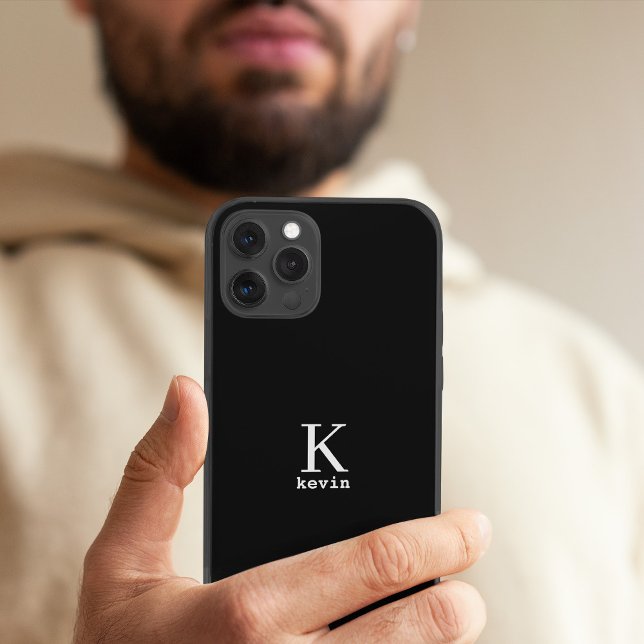 Man monogram name personalised simple black  iPhone 15 case (Creator Uploaded)