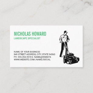 Man Mowing Grass   Lawn Mower  Business Card